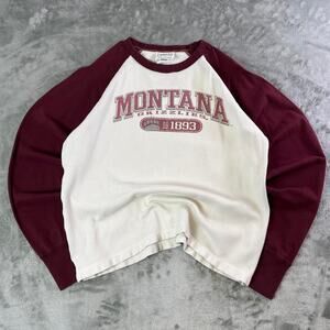 J.America Montana Grizzlies Thermal Long Sleeve Shirt Cream Burgundy Raglan